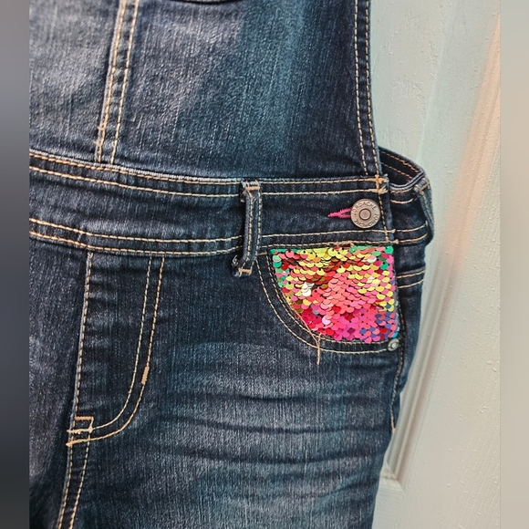 Kids Denim Overalls with Rainbow Sequin Pockets - Picture 3 of 8
